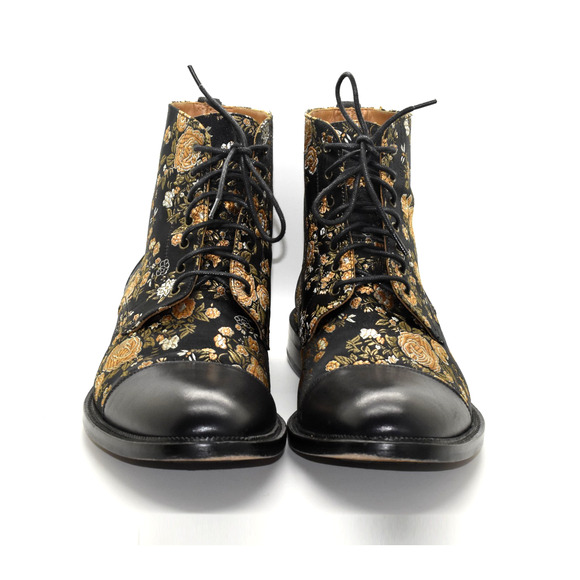 D0 Auth TAFT The Jack Eden Blk/Gold Floral Jacquard & Leather Cap Toe Boot Sz 46 main image 4